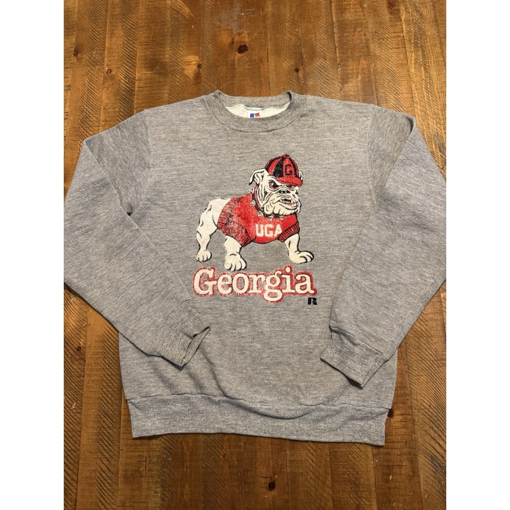 VTG Georgia Bulldogs Sweatshirt Men's Small Gray Russell Athletic Football NCAA